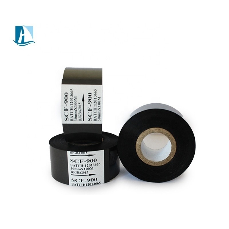 30 mm * 100 m LC1 Warm stempelen folie rollen Zwarte codering lintjes voor vervaldatum drukken